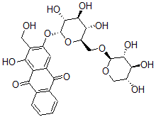CAS 登录号：37393-11-6， 1-羟基-2-(羟基甲基)-3-[(2R,3R,4S,5S,6R)-3,4,5-三羟基-6-[[(2S,3R,4S,5R)-3,4,5-三羟基四氢吡喃-2-基]氧基甲基]四氢吡喃-2-基]氧基蒽-9,10-二酮