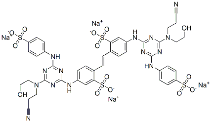 CAS 登录号：37515-76-7， 5-[[4-(2-氰基乙基-(2-羟基乙基)氨基)-6-[(4-磺酸苯基)氨基]-1,3,5-三嗪-2-基]氨基]-2-[(E)-2-[4-[[4-(2-氰基乙基-(2-羟基乙基)氨基)-6-[(4-磺酸苯基)氨基]-1,3,5-三嗪-2-基]氨基]-2-磺酸苯基]乙烯基]苯磺酸四钠盐