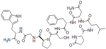 CAS#: 37933-92-9, (2S)-N-[(2S)-1-[[(2S)-1-[(2S)-2-[[2-[[(2S)-1-Amino-3-(1H-Indol-3-Yl)-1-Oxopropan-2-Yl]Amino]-2-Oxoethyl]Carbamoyl]Pyrrolidin-1-Yl]-3-Hydroxy-1-Oxopropan-2-Yl]Amino]-1-Oxo-3-Phenylpropan-2-Yl]-2-[[(2S)-4-Methyl-2-[[(2S)-5-Oxopyrrolidine-2-Carbonyl]Amino]Pentanoyl]Amino]Butanediamide