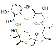 CAS#: 38784-08-6, 3-Bromo-2-[(3R,4S,5S,7R)-7-[(2S,3S,5S)-5-Ethyl-5-[(2R,5R,6S)-5-Ethyl-5-Hydroxy-6-Methyloxan-2-Yl]-3-Methyloxolan-2-Yl]-4-Hydroxy-3,5-Dimethyl-6-Oxononyl]-6-Hydroxy-5-Methylbenzoic Acid