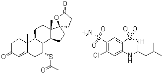 CAS#: 39394-35-9, (7alpha,17alpha)-7-(Acetylthio)-17-hydroxy-3-oxo-pregn-4-ene-21-carboxylic acid gamma-lactone mixt. With 6-chloro-3,4-dihydro-3-(2-methylpropyl)-2H-1,2,4-benzothiadiazine-7-sulfonamide 1,1-dioxide