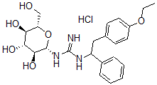 CAS 登录号：4000-40-2， (-)-1-(4-乙氧基-alpha-苯基苯乙基)-3-beta-D-吡喃葡萄糖基-胍盐酸盐