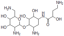 CAS 登录号：50474-68-5， N-[(S)-4-氨基-2-羟基丁酰基]-2-脱氧-4-O-(2,6-二氨基-2,6-二脱氧-alpha-D-吡喃葡萄糖基)-D-链霉胺