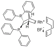 CAS 登录号：521272-85-5， (2R,3R)-(-)-2,3-二(二苯基膦基)双环[2.2.1]庚-5-烯(1,5-环辛二烯)铑(I)四氟硼酸盐