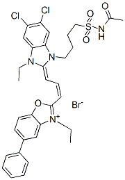 CAS 登录号：53014-11-2， 2-[3-[1-[4-[(乙酰氨基)磺酰基]丁基]-5,6-二氯-3-乙基-1,3-二氢-2H-苯并咪唑-2-亚基]丙-1-烯基]-3-乙基-5-苯基苯并恶唑鎓溴化物
