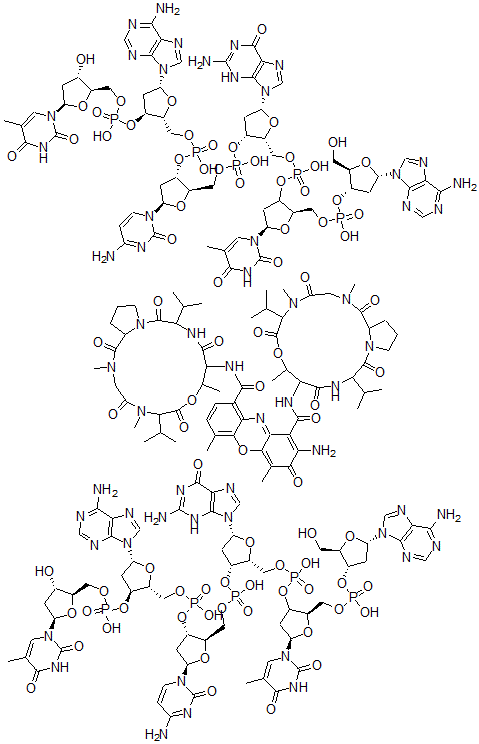 CAS#: 53360-01-3, Actinomycin D, compd. with thymidylyl-(5'-3')-2'-deoxyadenylyl-(5'-3')-2'-deoxycytidylyl-(5'-3')-2'-deoxyguanylyl-(5'-3')-thymidylyl-(5'-3')-2'-deoxyadenosine
