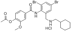 CAS 登录号：54340-60-2， 4-[N-[2,4-二溴-6-[(环己基甲基氨基)甲基]苯基]氨基甲酰]-3-甲氧基苯基乙酸酯单盐酸盐