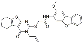 CAS#: 577765-14-1, 2-[[3,4,5,6,7,8-Hexahydro-4-Oxo-3-(2-Allyl)[1]Benzothieno[2,3-d]Pyrimidin-2-Yl]Thio]-N-(2-Methoxy-3-Dibenzofuranyl)-Acetamide