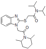 CAS#: 606110-43-4, 2-[[1-[2-(2,6-Dimethyl-Piperidin-1-Yl)-2-Oxoethyl]-1H-Benzo[d]Imidazol-2-Yl]Thio]-N,N-Bis(Isopropyl)-Acetamide