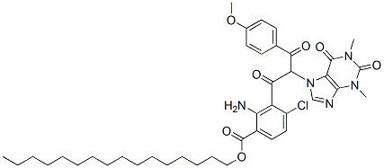 CAS#: 61526-69-0, Hexadecyl 4-Chloro-3-[3-(4-Methoxyphenyl)-1,3-Dioxo-2-(1,2,3,6-Tetrahydro-1,3-Dimethyl-2,6-Dioxo-7H-Purin-7-Yl)Propyl]Anthranilate