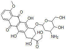 CAS 登录号：62414-01-1， (8S-顺式)-10-((3-氨基-2,3-二脱氧-alpha-L-核-己糖吡喃糖苷)氧基)-7,8,9,10-四氢-6,8,11-三羟基-8-(羟基乙酰基)-1-甲氧基-5,12-并四苯醌