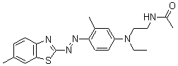 CAS 登录号：63134-02-1， N-[2-[乙基[3-甲基-4-[(6-甲基-2-苯并噻唑基)偶氮]苯基]氨基]乙基]-乙酰胺