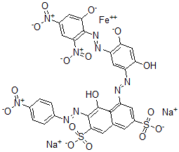 CAS 登录号：63600-31-7， [5-[[2,4-二羟基-5-[(2-羟基-4,6-二硝基苯基)偶氮]苯基]偶氮]-4-羟基-3-[(4-硝基苯基)偶氮]-2,7-萘二磺酸二钠 O(4-)]-高铁酸盐(2-)