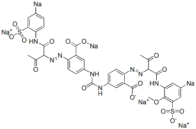 CAS#: 6391-32-8, 5,5'-(Carbonyldiimino)-2-((1-((2-methoxy-5-sulfophenyl)amino)-1,3-dioxo-2-butyl)azo)-2'-((1'-((4'-sulfophenyl)amino)-1',3'-dioxo-2'-butyl)azo)bis(benzoic acid), tetrasodium salt