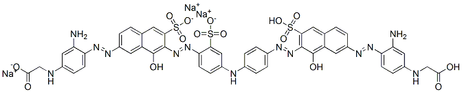 CAS 登录号：67846-57-5， N-[3-氨基-4-[[7-[[4-[[4-[[7-[[2-氨基-4-[(羧甲基)氨基]苯基]偶氮]-1-羟基-3-磺基-2-萘基]偶氮]苯基]氨基]-2-磺基苯基]偶氮]-8-羟基-6-磺基-2-萘基]偶氮]苯基]-甘氨酸三钠盐