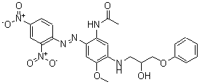 CAS 登录号：67874-70-8， N-[2-[(2,4-二硝基苯基)偶氮]-5-[(2-羟基-3-苯氧基丙基)氨基]-4-甲氧基苯基]-乙酰胺