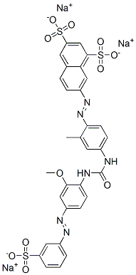 CAS#: 67969-87-3, Trisodium 7-[[4-[[[[2-Methoxy-4-[(3-Sulphonatophenyl)Azo]Phenyl]Amino]Carbonyl]Amino]-O-Tolyl]Azo]Naphthalene-1,3-Disulphonate