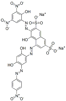 CAS#: 68155-63-5, Disodium 5-[[2,4-Dihydroxy-5-[(4-Nitrophenyl)Azo]Phenyl]Azo]-4-Hydroxy-3-[(2-Hydroxy-3,5-Dinitrophenyl)Azo]Naphthalene-2,7-Disulphonate