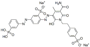 CAS#: 68992-04-1, Disodium 2-[[5-Carbamoyl-1,6-Dihydro-2-Hydroxy-4-Methyl-6-Oxo-1-[2-(4-Sulphonatophenyl)Ethyl]-3-Pyridyl]Azo]-5-[(3-Phosphonophenyl)Azo]Benzenesulphonate