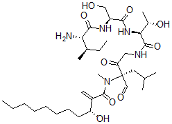 CAS 登录号：69639-47-0， (3R)-N-[(3R)-1-[[(2S,3S)-2-[[(2S)-2-[[(2S,3R)-2-氨基-3-甲基戊酰基]氨基]-3-羟基丙酰基]氨基]-3-羟基丁酰基]氨基]-3-甲酰基-5-甲基-2-氧代己烷-3-基]-3-羟基-N-甲基-2-亚甲基十一碳酰胺