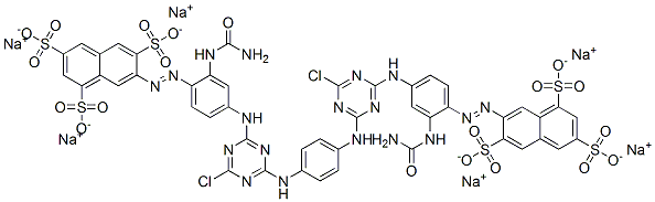 CAS#: 70161-15-8, Hexasodium 7,7'-[1,4-Phenylenebis[Imino(6-Chloro-1,3,5-Triazine-4,2-Diyl)Imino[2-[(Aminocarbonyl)Amino]-4,1-Phenylene]Azo]]Bis(Naphthalene-1,3,6-Trisulphonate)