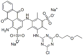 CAS#: 70210-27-4, Disodium 1-Amino-4-[[3-[[4-Chloro-6-(2-Ethoxyethoxy)-1,3,5-Triazin-2-Yl]Amino]-2,4,6-Trimethyl-5-Sulphonatophenyl]Amino]-9,10-Dihydro-9,10-Dioxoanthracene-2-Sulphonate