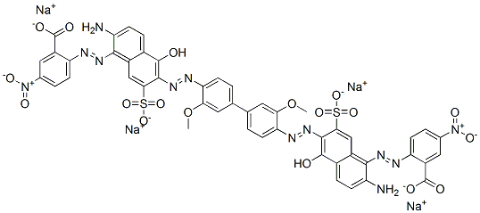 CAS 登录号：70210-33-2， 四钠2,2'-[(3,3'-二甲氧基[1,1'-联苯]-4,4'-二基)二[偶氮(2-氨基-5-羟基-7-磺酸基-6,1-萘亚基)偶氮]]二[5-硝基苯甲酸盐]