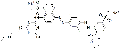 CAS#: 71033-20-0, Trisodium 2-[[4-[[4-[[4-Chloro-6-(2-Ethoxyethoxy)-1,3,5-Triazin-2-Yl]Amino]-5-Sulphonato-1-Naphthyl]Azo]-2,5-Dimethylphenyl]Azo]Benzene-1,4-Disulphonate