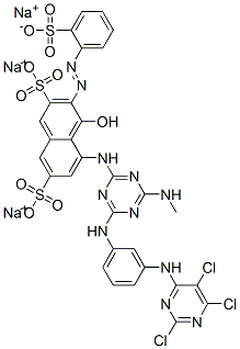 CAS 登录号：72139-15-2， (3E)-5-[[4-甲基氨基-6-[[3-[(2,5,6-三氯嘧啶-4-基)氨基]苯基]氨基]-1,3,5-三嗪-2-基]氨基]-4-氧代-3-[(2-磺酸苯基)亚肼基]萘-2,7-二磺酸三钠