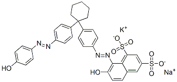CAS 登录号：72828-67-2， (8Z)-7-氧代-8-[[4-[1-[4-[2-(4-氧代-1-环己-2,5-二烯亚基)肼基]苯基]环己基]苯基]亚肼基]萘-1,3-二磺酸钾钠