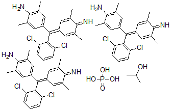 CAS 登录号：73398-72-8， 4-(2,6-二氯-alpha-(4-亚氨基-3,5-二甲基-2,5-环己二烯-1-亚基)苄基)-2,6-二甲苯胺磷酸二氢酯化合物与异丙醇