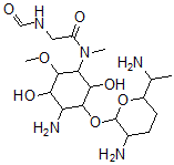 CAS 登录号：74228-81-2， N-[4-氨基-3-[3-氨基-6-(1-氨基乙基)四氢吡喃-2-基]氧基-2,5-二羟基-6-甲氧基环己基]-2-甲酰氨基-N-甲基乙酰胺