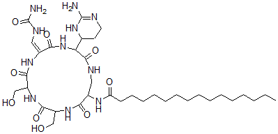 CAS 登录号：74240-44-1， N-[(6E)-3-(2-氨基-3,4,5,6-四氢嘧啶-4-基)-6-[(氨基甲酰氨基)亚甲基]-9,12-二(羟基甲基)-2,5,8,11,14-五氧代-1,4,7,10,13-五氮杂环十六烷-15-基]十六烷酰胺