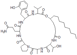 CAS 登录号：74758-64-8， 3-[6-(1-羟基乙基)-18-[(2-羟基苯基)甲基]-3-甲基-12-壬基-2,5,8,14,17,20,23-七氧代-15-丙-2-基-13-氧杂-1,4,7,16,19,22-六氮杂双环[22.3.0]二十七烷-21-基]丙酰胺