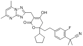 CAS#: 749929-33-7, 4-[2-[2-cyclopentyl-5-[(5,7-dimethyl[1,2,4]triazolo[1,5-a]pyrimidin-2-yl)methyl]-3,6-dihydro-4-hydroxy-6-oxo-2H-pyran-2-yl]ethyl]-2-fluoro-alpha,alpha-dimethyl-Benzeneacetonitrile