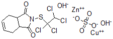 CAS 登录号：75045-72-6， 2-(1,1,2,2-四氯乙基硫基)-3a,4,7,7a-四氢异吲哚-1,3-二酮二氢氧化物硫酸铜锌盐