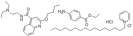 CAS#: 75975-62-1, 1-hexadecyl-Pyridinium chloride, mixt. with 2-butoxy-N-(2-(diethylamino)ethyl)-4-quinolinecarboxamide monohydrochloride and ethyl 4-aminobenzoate