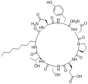 CAS#: 76012-17-4, 3-[(3R,6R,9S,16S,19R,22S,25S)-3,9-Bis(2-Amino-2-Oxoethyl)-16-(1-Hydroxyethyl)-19-(Hydroxymethyl)-6-[(4-Hydroxyphenyl)Methyl]-13-Octyl-2,5,8,11,15,18,21,24-Octaoxo-1,4,7,10,14,17,20,23-Octazabicyclo[23.3.0]Octacosan-22-Yl]Propanoic Acid