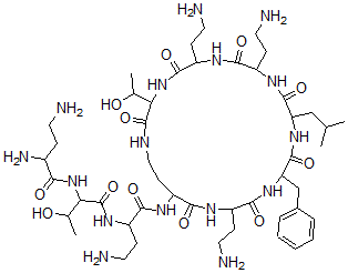 CAS#: 76014-40-9, 4-Amino-2-[[2-(2,4-Diaminobutanoylamino)-3-Hydroxybutanoyl]Amino]-N-[6,9,18-Tris(2-Aminoethyl)-3-(1-Hydroxyethyl)-12-(2-Methylpropyl)-2,5,8,11,14,17,20-Heptaoxo-15-(Phenylmethyl)-1,4,7,10,13,16,19-Heptazacyclotricos-21-Yl]Butanamide