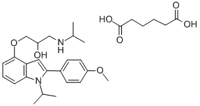 CAS#: 76410-41-8, 1-[2-(4-Methoxyphenyl)-1-Propan-2-Ylindol-4-Yl]Oxy-3-(Propan-2-Ylamino)Propan-2-Ol hexanedioate (1:1) (salt)
