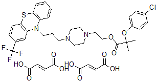 CAS 登录号：76674-42-5， 丁-2-烯二酸;2-[4-[3-[2-(三氟甲基)吩噻嗪-10-基]丙基]哌嗪-1-基]乙基2-(4-氯苯氧基)-2-甲基丙酸酯