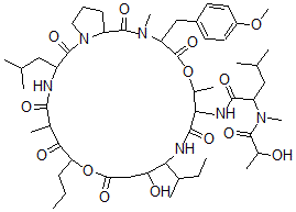 CAS#: 77327-06-1, N-[13-Butan-2-Yl-12-Hydroxy-20-[(4-Methoxyphenyl)Methyl]-6,17,21-Trimethyl-3-(2-Methylpropyl)-2,5,7,10,15,19,22-Heptaoxo-8-Propyl-9,18-Dioxa-1,4,14,21-Tetrazabicyclo[21.3.0]Hexacosan-16-Yl]-2-(2-Hydroxypropanoyl-Methylamino)-4-Methylpentanamide