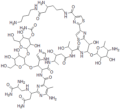 CAS#: 77368-68-4, [2-[2-[3-[[5-[[1-[[2-[4-[4-[[4-Amino-6-(4-Aminobutylamino)-6-Oxohexyl]Carbamoyl]-1,3-Thiazol-2-Yl]-1,3-Thiazol-2-Yl]-1-(5-Amino-3,4-Dihydroxy-6-Methyloxan-2-Yl)Oxy-2-Hydroxyethyl]Amino]-3-Hydroxy-1-Oxobutan-2-Yl]Amino]-3-Hydroxy-5-Oxopentan-2-Yl]Amino]-2-[[6-Amino-2-[3-Amino-1-[(2,3-Diamino-3-Oxopropyl)Amino]-3-Oxopropyl]-5-Methylpyrimidine-4-Carbonyl]Amino]-1-(3H-Imidazol-4-Yl)-3-Oxopropoxy]-4,5-Dihydroxy-6-(Hydroxymethyl)Oxan-3-Yl]Oxy-3,5-Dihydroxy-6-(Hydroxymethyl)Oxan-4-Yl] Carbamate