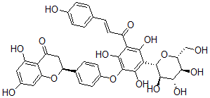 CAS 登录号：77782-91-3， (2S)-5,7-二羟基-2-[4-[2,4,6-三羟基-3-[(E)-3-(4-羟基苯基)丙-2-烯酰基]-5-[(2S,3R,4R,5S,6R)-3,4,5-三羟基-6-(羟基甲基)四氢吡喃-2-基]苯氧基]苯基]色满-4-酮
