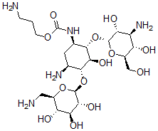 CAS#: 77987-52-1, 3-Aminopropyl N-[(1R,2S,3S,4R,5S)-5-Amino-2-[(2S,3R,4S,5S,6R)-4-Amino-3,5-Dihydroxy-6-(Hydroxymethyl)Oxan-2-Yl]Oxy-4-[(2S,3R,4S,5S,6R)-6-(Aminomethyl)-3,4,5-Trihydroxyoxan-2-Yl]Oxy-3-Hydroxycyclohexyl]Carbamate