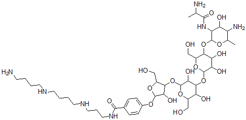 CAS#: 78213-54-4, 4-[4-[4-[5-[5-Amino-3-(2-Aminopropanoylamino)-4-Hydroxy-6-Methyloxan-2-Yl]Oxy-3,4-Dihydroxy-6-(Hydroxymethyl)Oxan-2-Yl]Oxy-3,5-Dihydroxy-6-(Hydroxymethyl)Oxan-2-Yl]Oxy-3-Hydroxy-5-(Hydroxymethyl)Oxolan-2-Yl]Oxy-N-[3-[4-(4-Aminobutylamino)Butylamino]Propyl]Benzamide