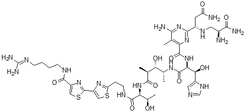 CAS#: 78314-57-5, 6-Amino-2-[(1S)-3-Amino-1-[[(2S)-2,3-Diamino-3-Oxopropyl]Amino]-3-Oxopropyl]-N-[(2S,3R)-1-[[(2R,3S,4S)-5-[[(2S,3R)-1-[2-[4-[4-[4-(Diaminomethylideneamino)Butylcarbamoyl]-1,3-Thiazol-2-Yl]-1,3-Thiazol-2-Yl]Ethylamino]-3-Hydroxy-1-Oxobutan-2-Yl]Amino]-3-Hydroxy-4-Methyl-5-Oxopentan-2-Yl]Amino]-3-Hydroxy-3-(3H-Imidazol-4-Yl)-1-Oxopropan-2-Yl]-5-Methylpyrimidine-4-Carboxamide