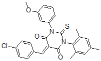 CAS#: 79838-91-8, (5E)-5-[(4-Chlorophenyl)Methylidene]-1-(3-Methoxyphenyl)-2-Sulfanylidene-3-(2,4,6-Trimethylphenyl)-1,3-Diazinane-4,6-Dione