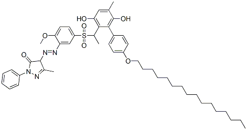 CAS#: 84304-19-8, 4-[2-[5-[[1-[4'-(Hexadecyloxy)-3,6-Dihydroxy-5-Methyl[1,1'-Biphenyl]-2-Yl]Ethyl]Sulfonyl]-2-Methoxyphenyl]Diazenyl]-2,4-Dihydro-5-Methyl-2-Phenyl-3H-Pyrazol-3-One