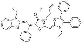 CAS 登录号：84434-28-6， 3-烯丙基-5-[2-(3-乙基苯并噻唑-2(3H)-亚基)-1-苯基乙亚基]-2-[(3-乙基-4,5-二苯基噻唑-2(3H)-亚基)甲基]-4-氧代噻唑鎓碘化物